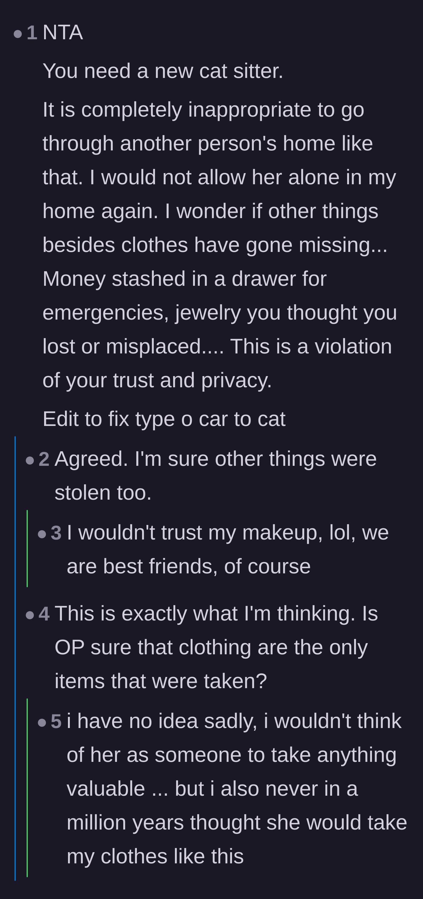 Comment thread 3 - Commenters question if the sitter also took more valuable non-clothing items like money or jewelry.