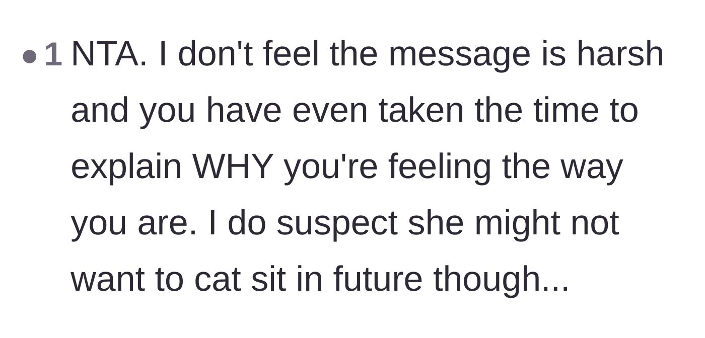Comment thread 5 - Validation that the host's message was perfectly measured and clearly explained her feelings.