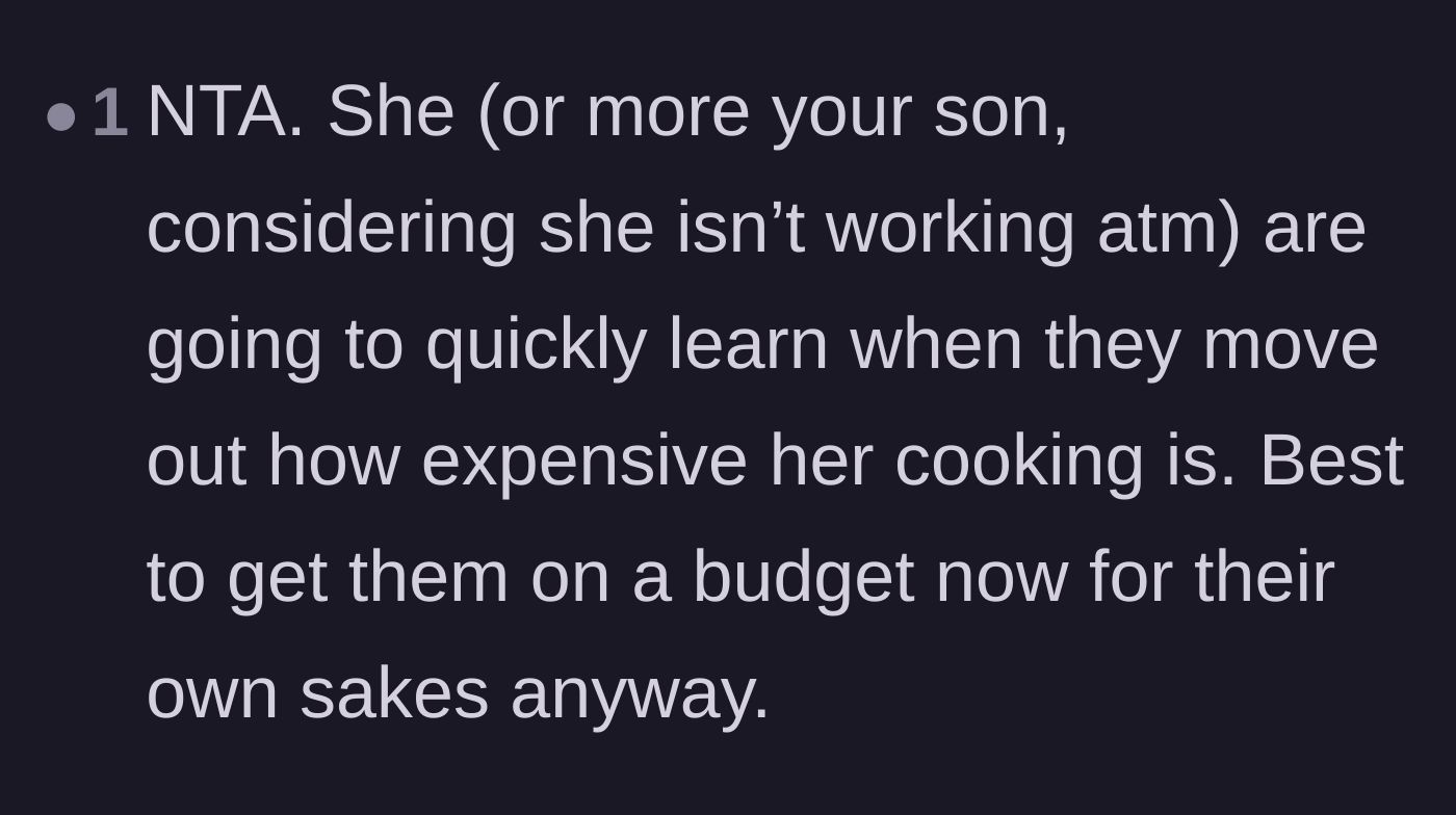 Comment thread 6 - A quick reality check noting that the couple will be in for a shock when they move into their own apartment.