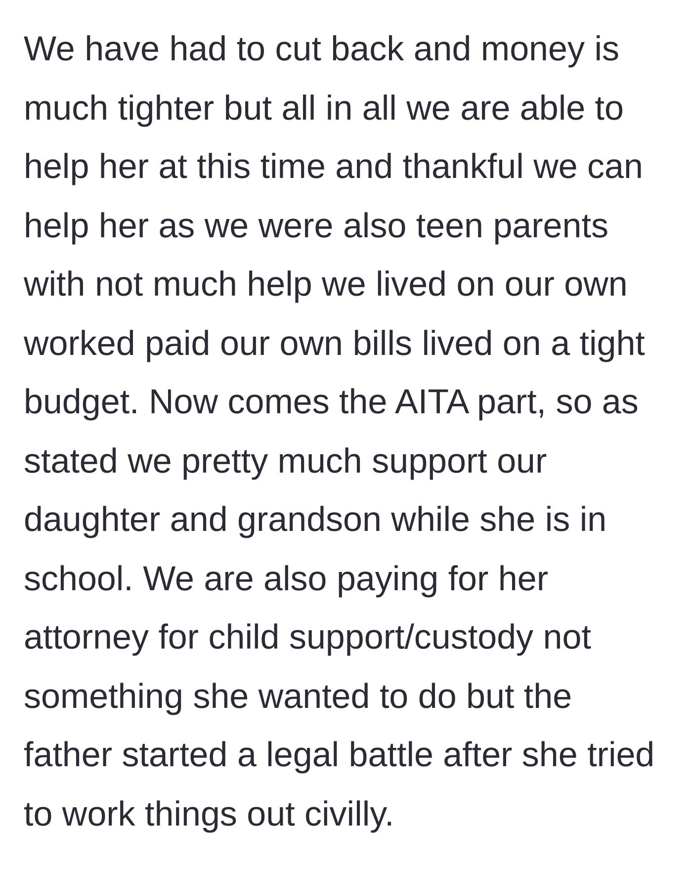 Story part 2 - The mother details the financial strain they endure, including paying thousands for the daughter's custody attorney.
