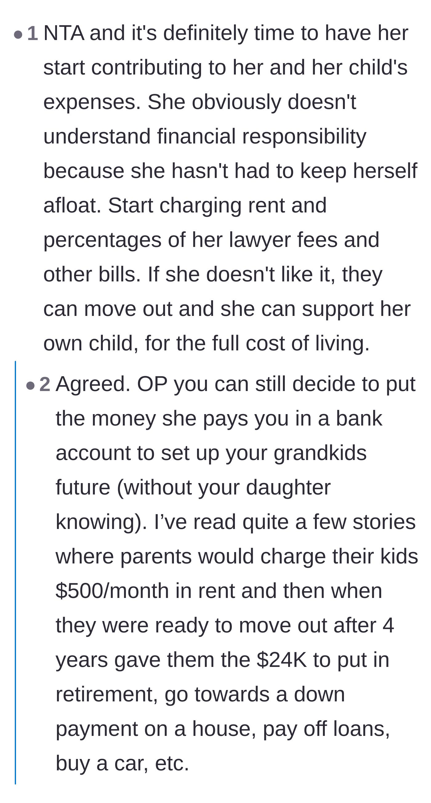 Comment thread 3 - Commenters suggest strategically charging the daughter rent and secretly putting it into a savings account to force her to learn responsibility.