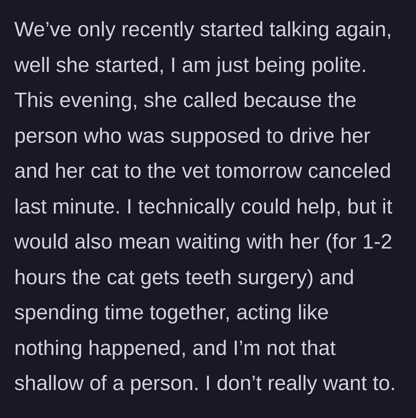 Story part 3 - A ringing smartphone displays a call from the previously silent neighbor, who is suddenly asking for a massive favor.