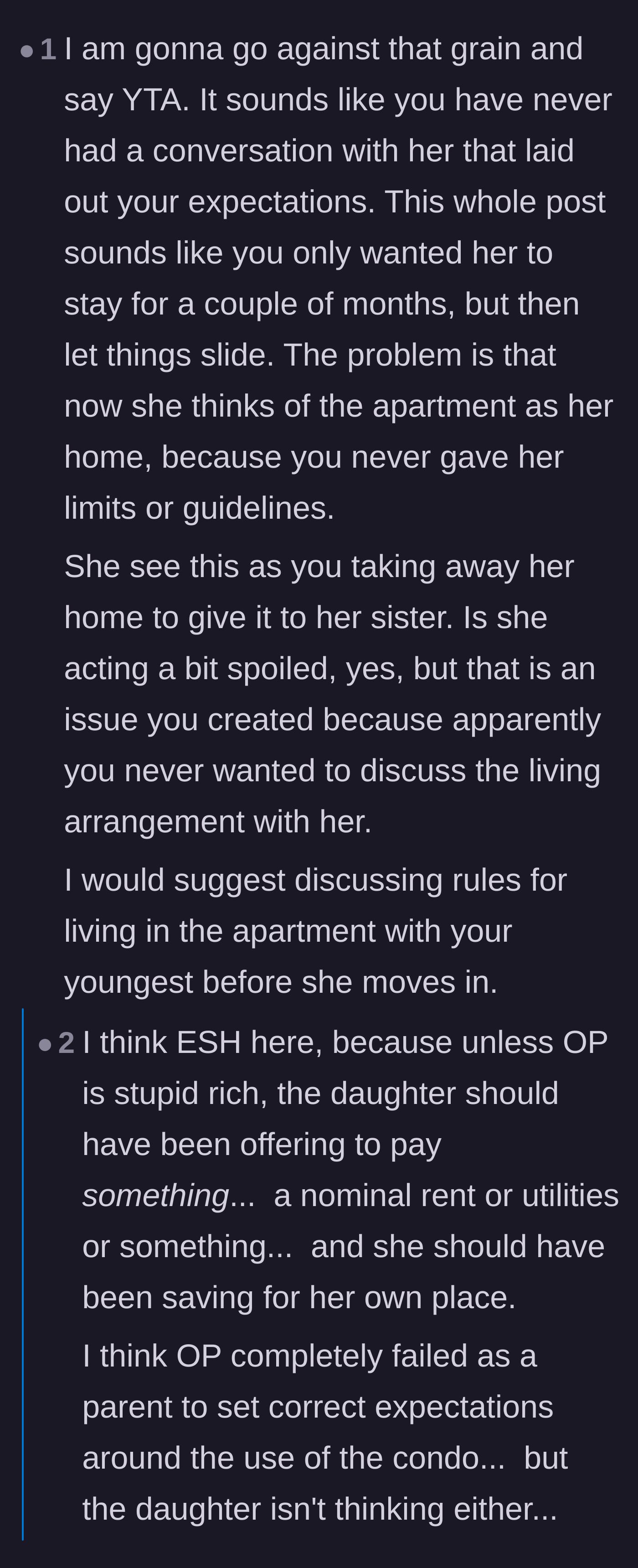 Comment thread 5 - Criticism of the parent for failing to clearly communicate boundaries and expectations from the beginning