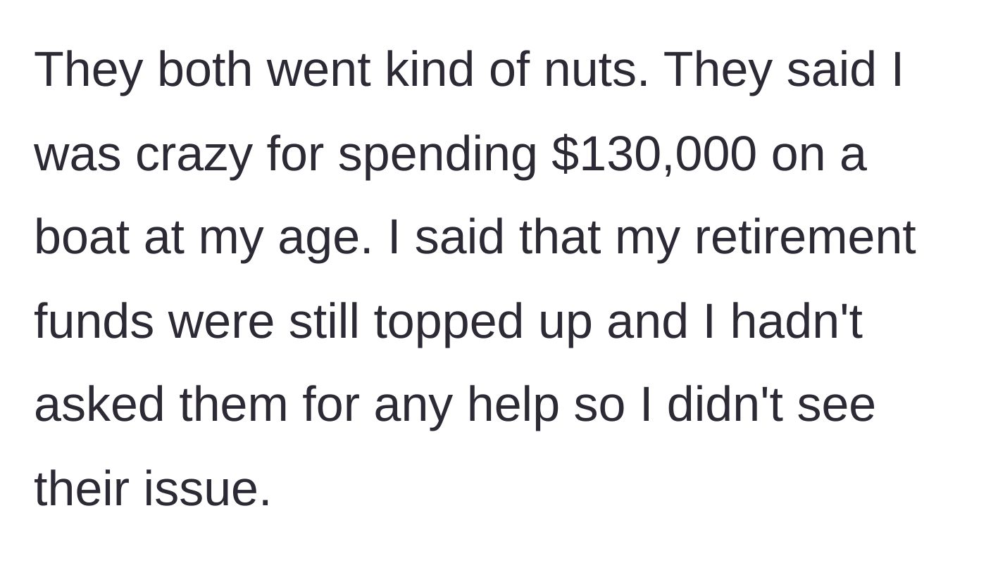 Story part 7 - The children throwing a tantrum over the price tag, claiming he is too old to spend that much money.
