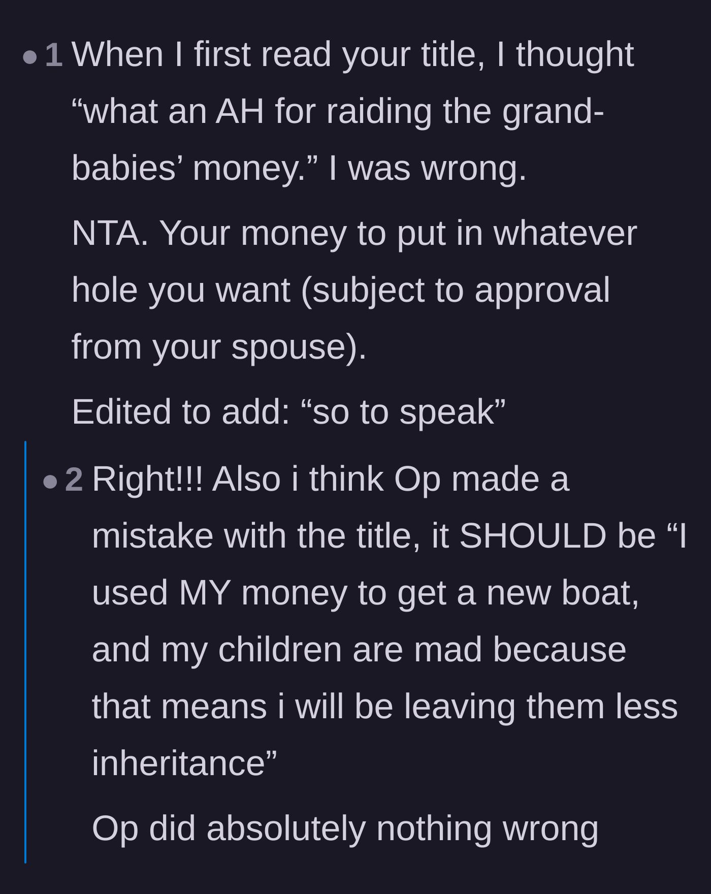 Comment thread 3 - Readers admitting the original title sounded bad before realizing the father was completely justified in his spending.