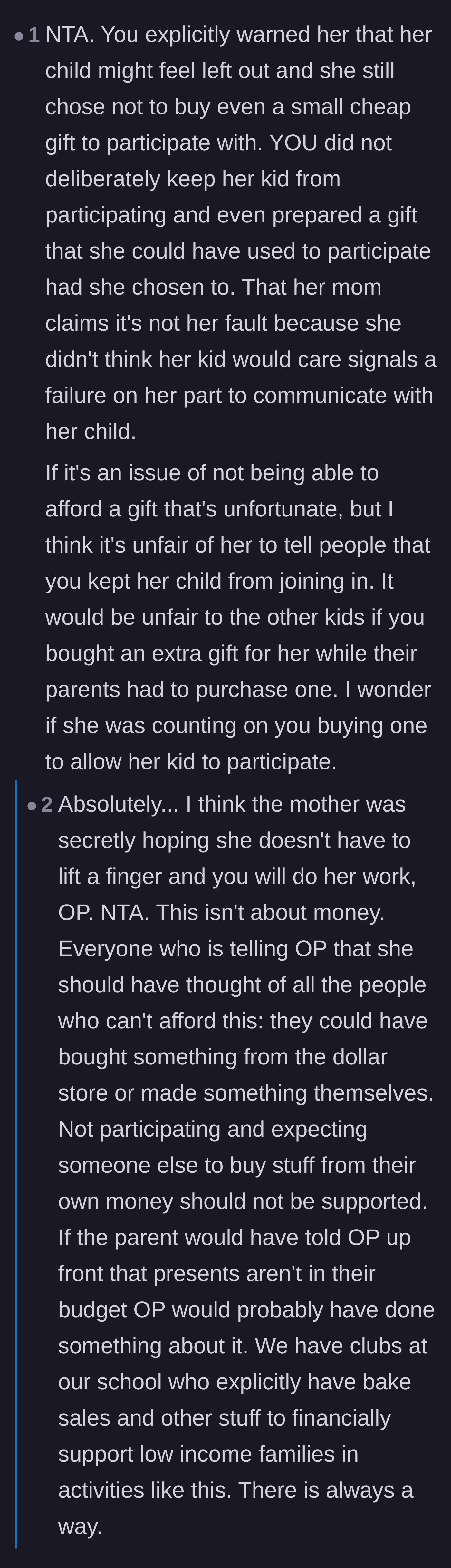 Comment thread 2 - Readers pointing out that the mother likely expected the teacher to financially cover her child from the start.