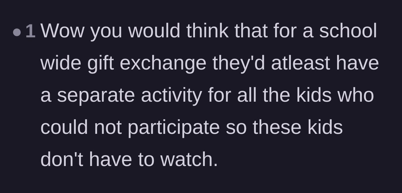 Comment thread 4 - A user criticizing the school administration for failing to provide alternative activities for excluded students.