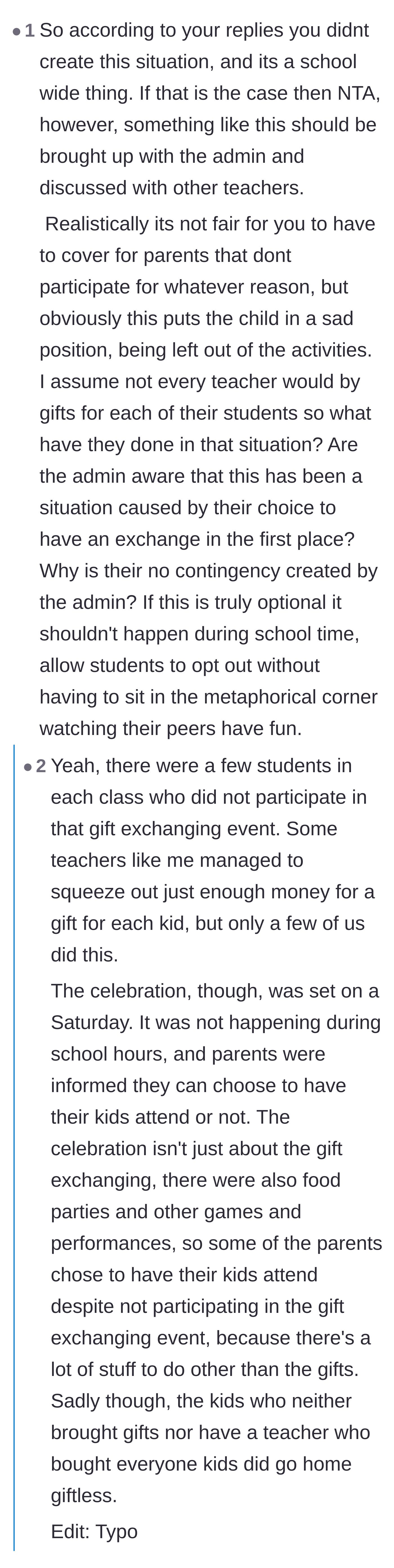 Comment thread 5 - The original poster reveals the party was on a Saturday and entirely optional, changing the entire context.