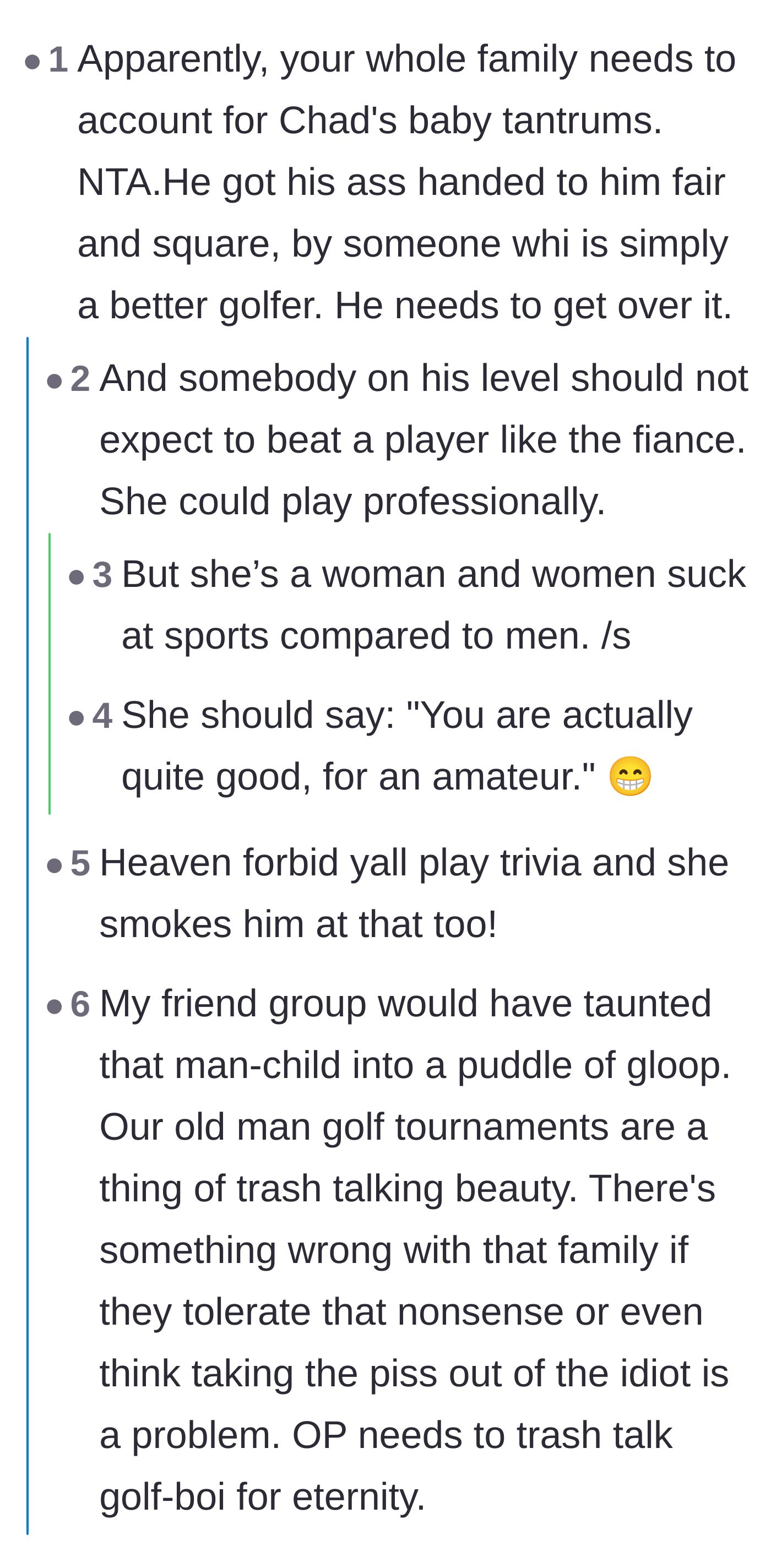 Comment thread 2 - Commenters criticizing the family for putting up with Chad's tantrums instead of putting his ego in check.