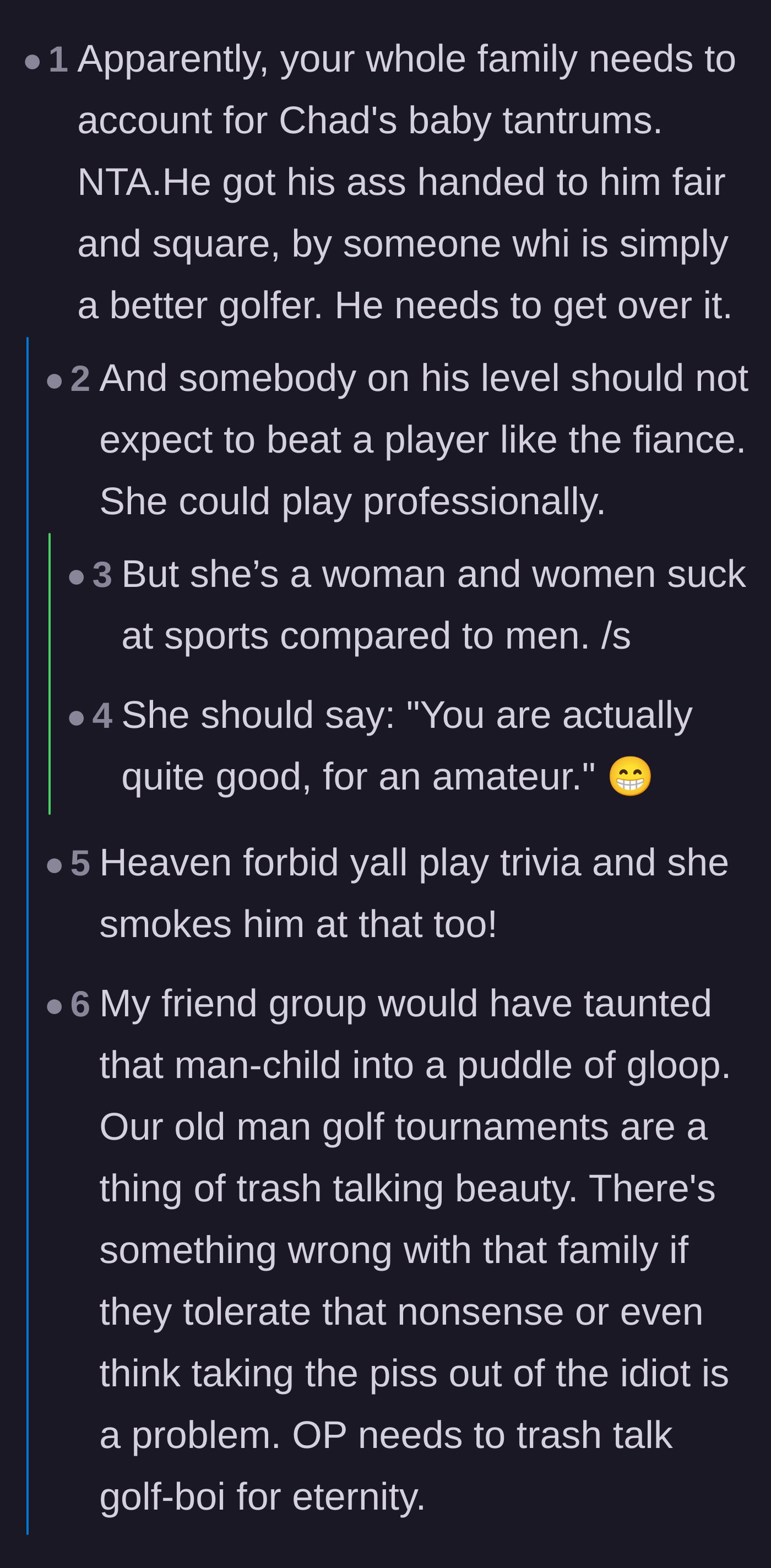 Comment thread 2 - Commenters criticizing the family for putting up with Chad's tantrums instead of putting his ego in check.