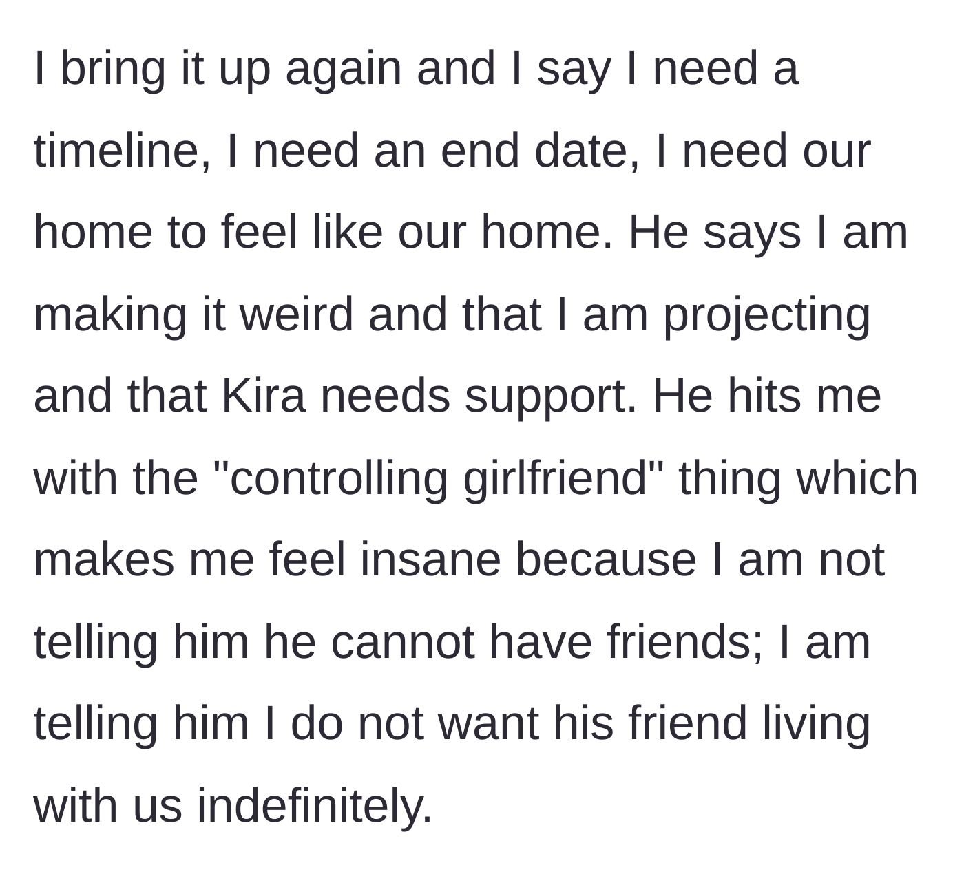 Story part 10 - Girlfriend demands a move-out timeline; boyfriend calls her controlling.