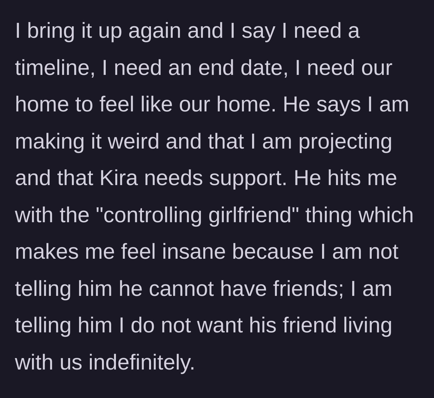 Story part 10 - Girlfriend demands a move-out timeline; boyfriend calls her controlling.
