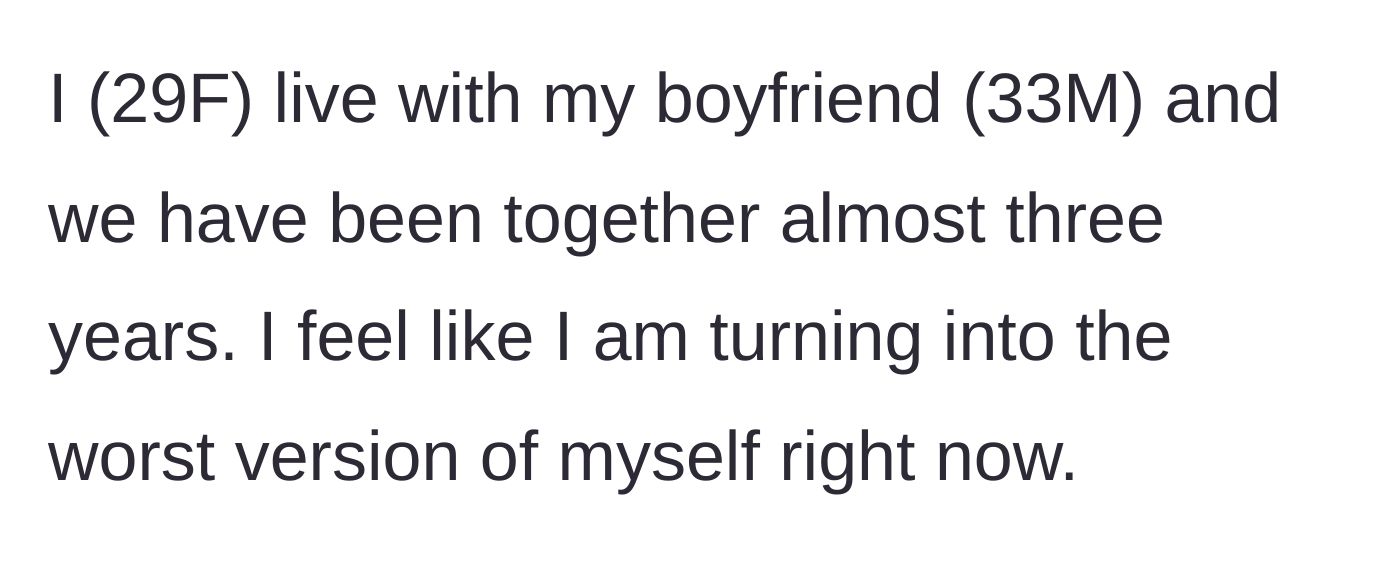 Story part 1 - Introduction of the girlfriend and her three-year relationship with her boyfriend.