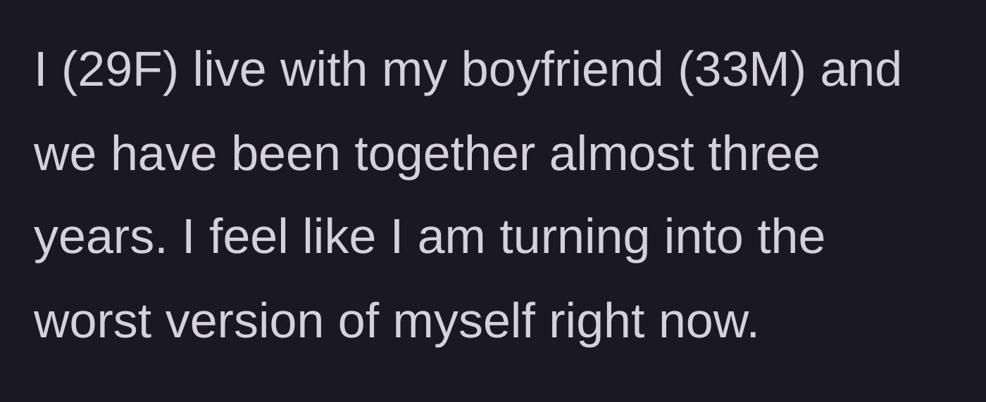 Story part 1 - Introduction of the girlfriend and her three-year relationship with her boyfriend.