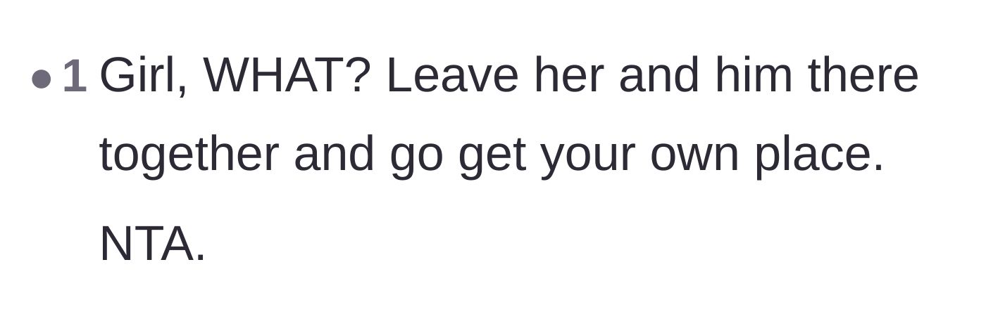 Comment thread 6 - A blunt directive telling the girlfriend to just leave the two of them alone in the apartment and start over.