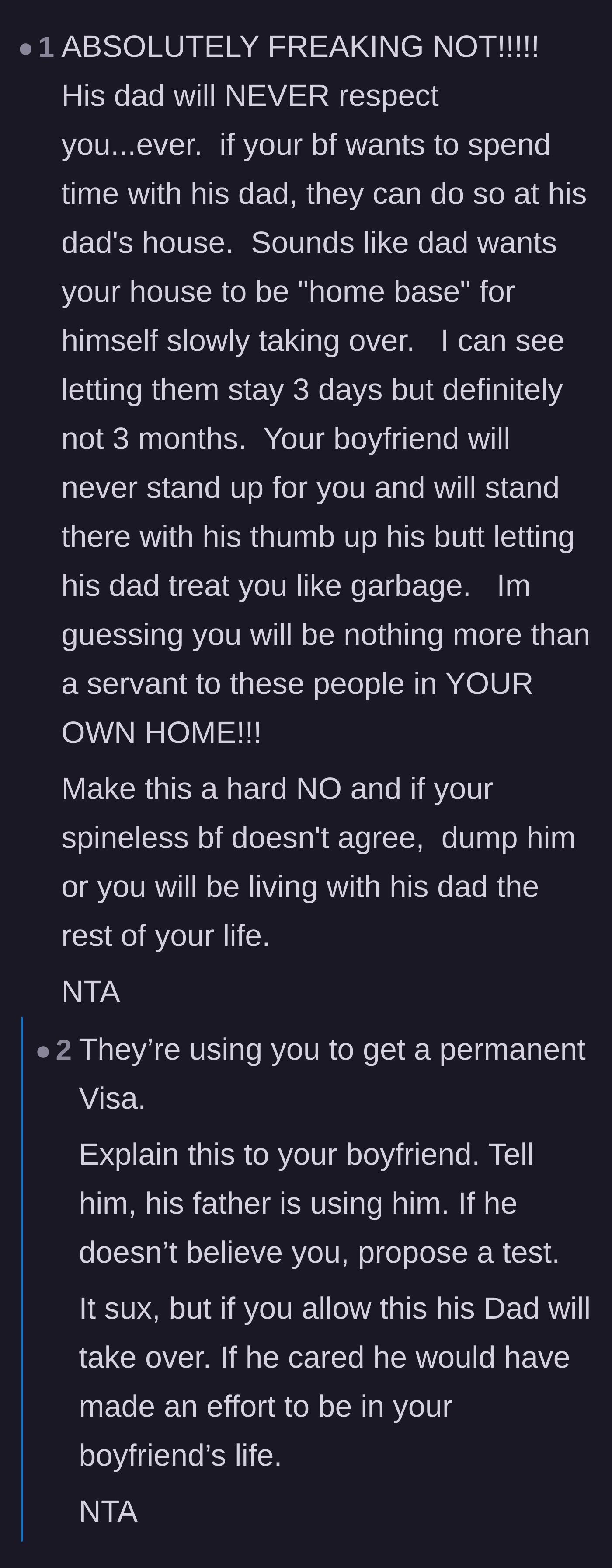 Comment thread 1 - Readers warning that the father will take over the house permanently and the boyfriend will never defend her
