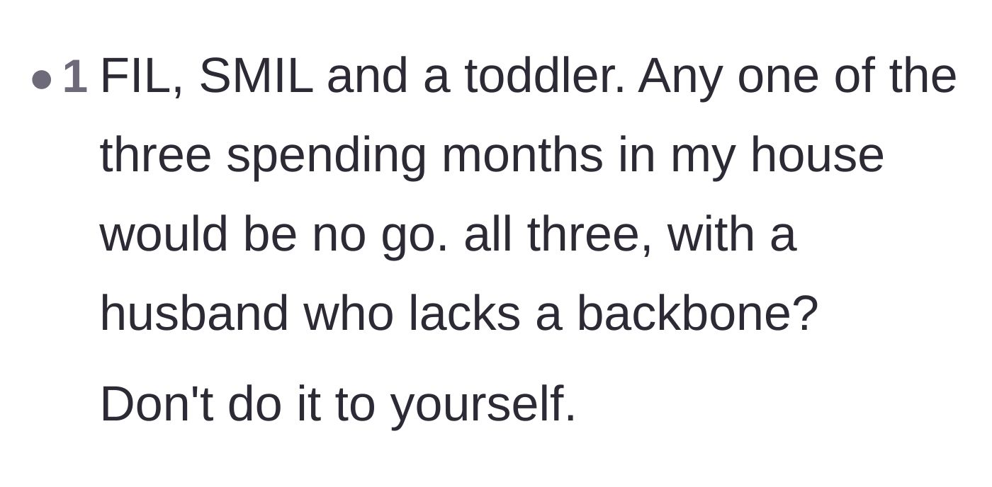Comment thread 4 - Pointing out the overwhelming reality of hosting two adults and a toddler for months without partner support