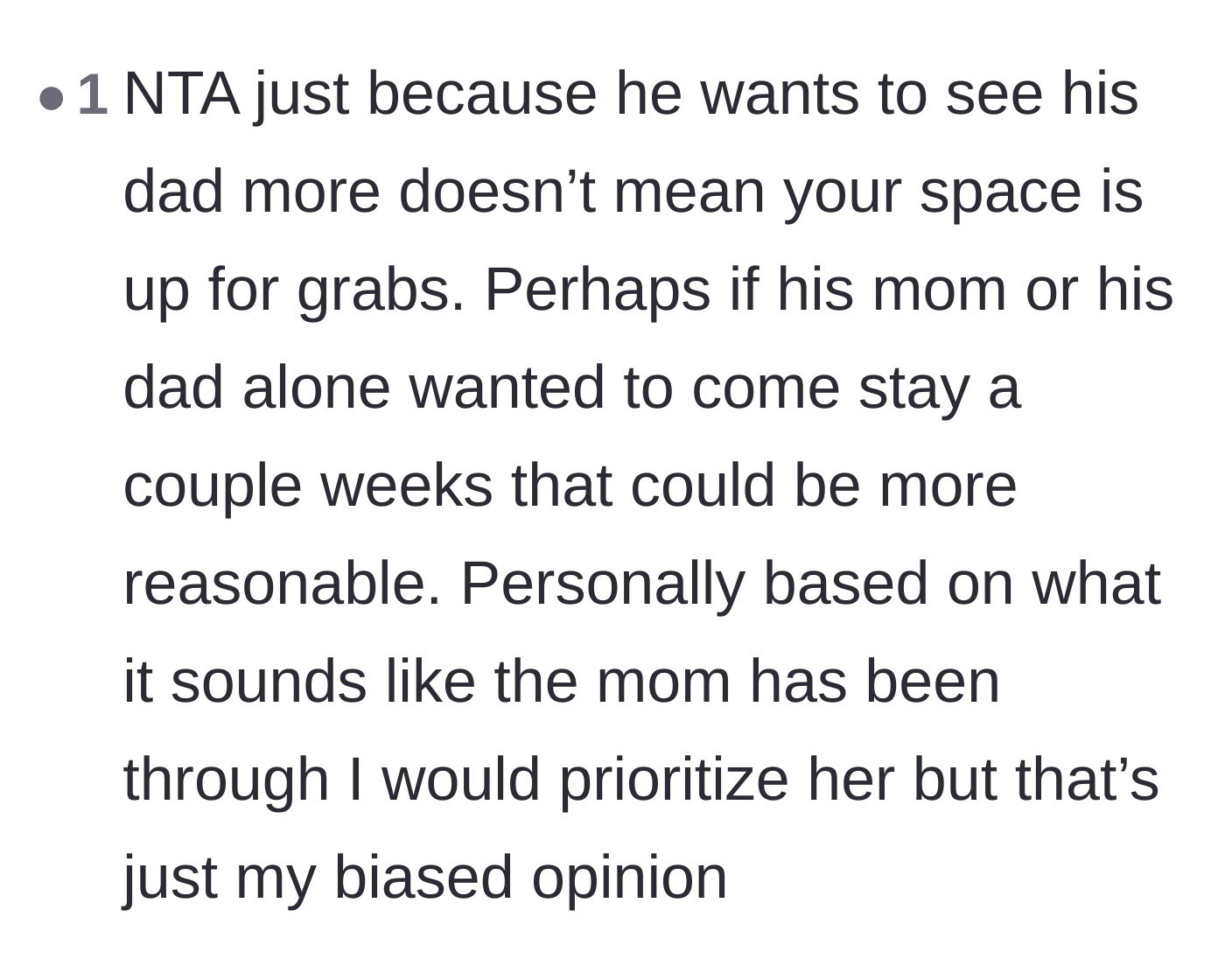 Comment thread 5 - Suggesting that the boyfriend's loyal mother deserves priority over his cheating father