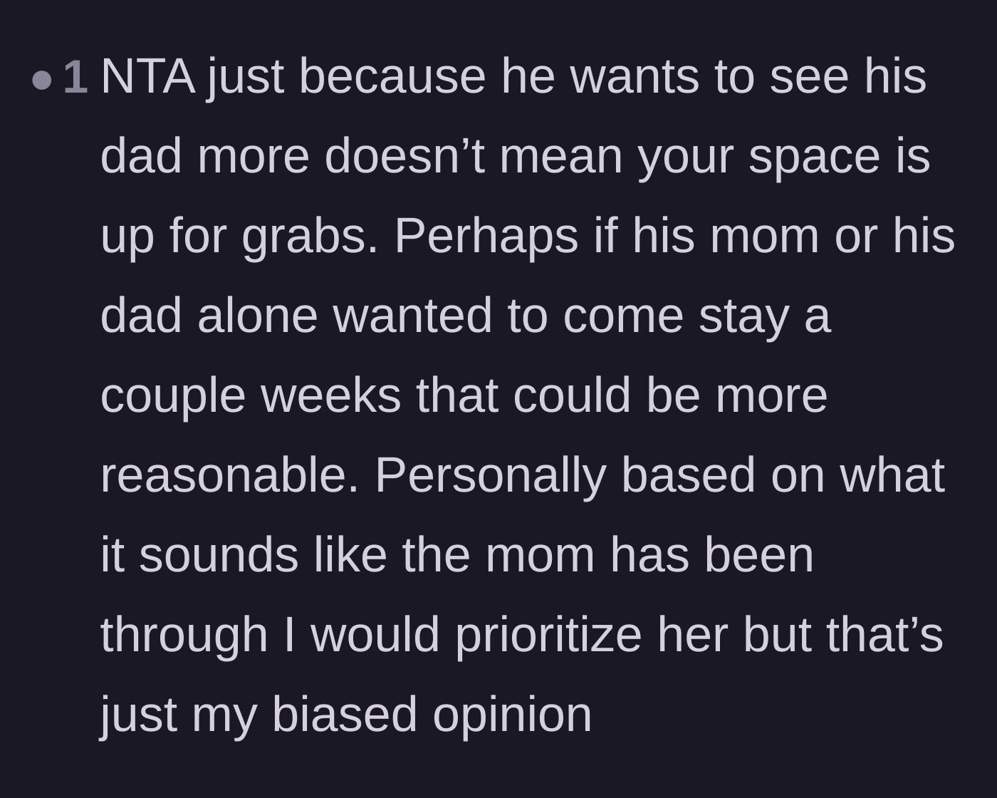 Comment thread 5 - Suggesting that the boyfriend's loyal mother deserves priority over his cheating father