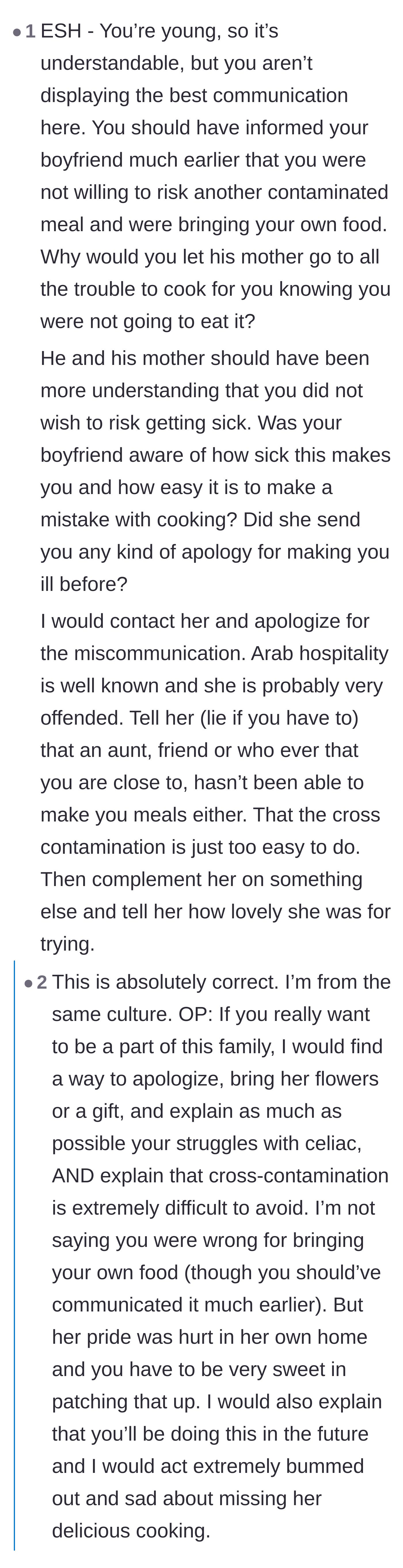 Comment thread 2 - A debate about the deep cultural weight of Arab hospitality and the permanent bodily damage caused by gluten exposure.
