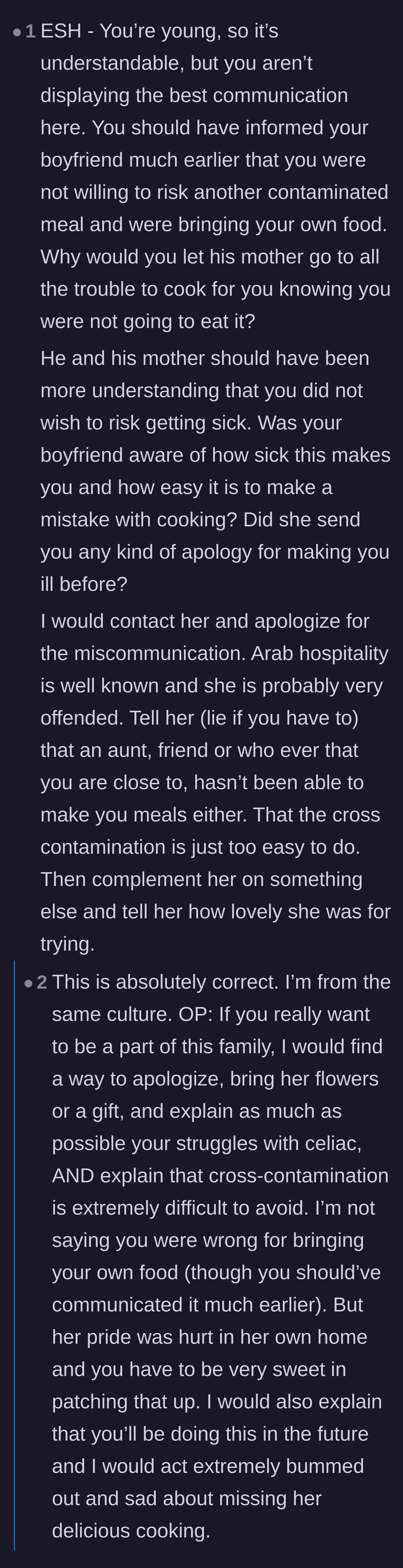 Comment thread 2 - A debate about the deep cultural weight of Arab hospitality and the permanent bodily damage caused by gluten exposure.