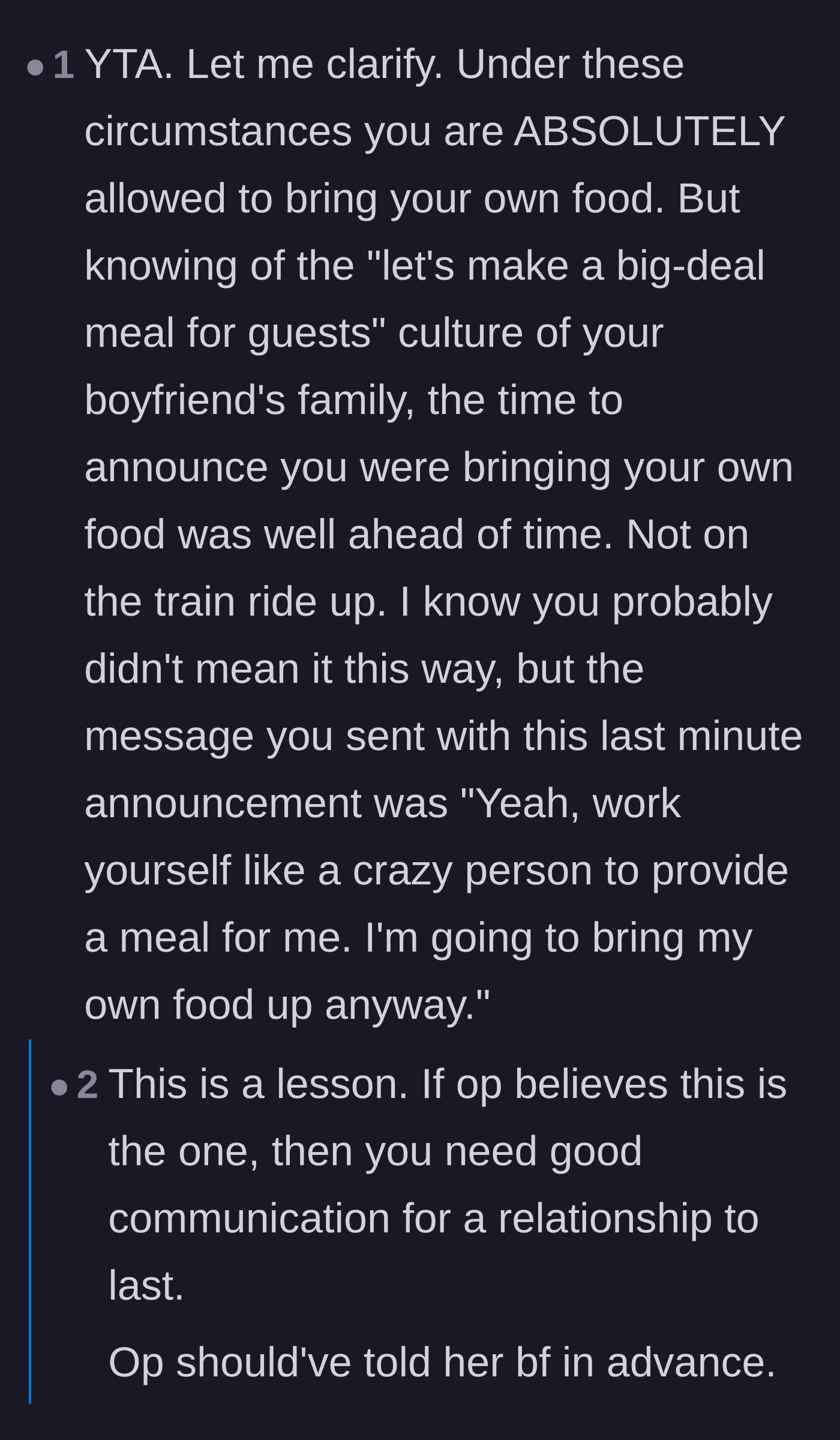 Comment thread 3 - Criticism of the girlfriend's late timing, highlighting how the last-minute reveal felt like a direct insult to the host's loving efforts.