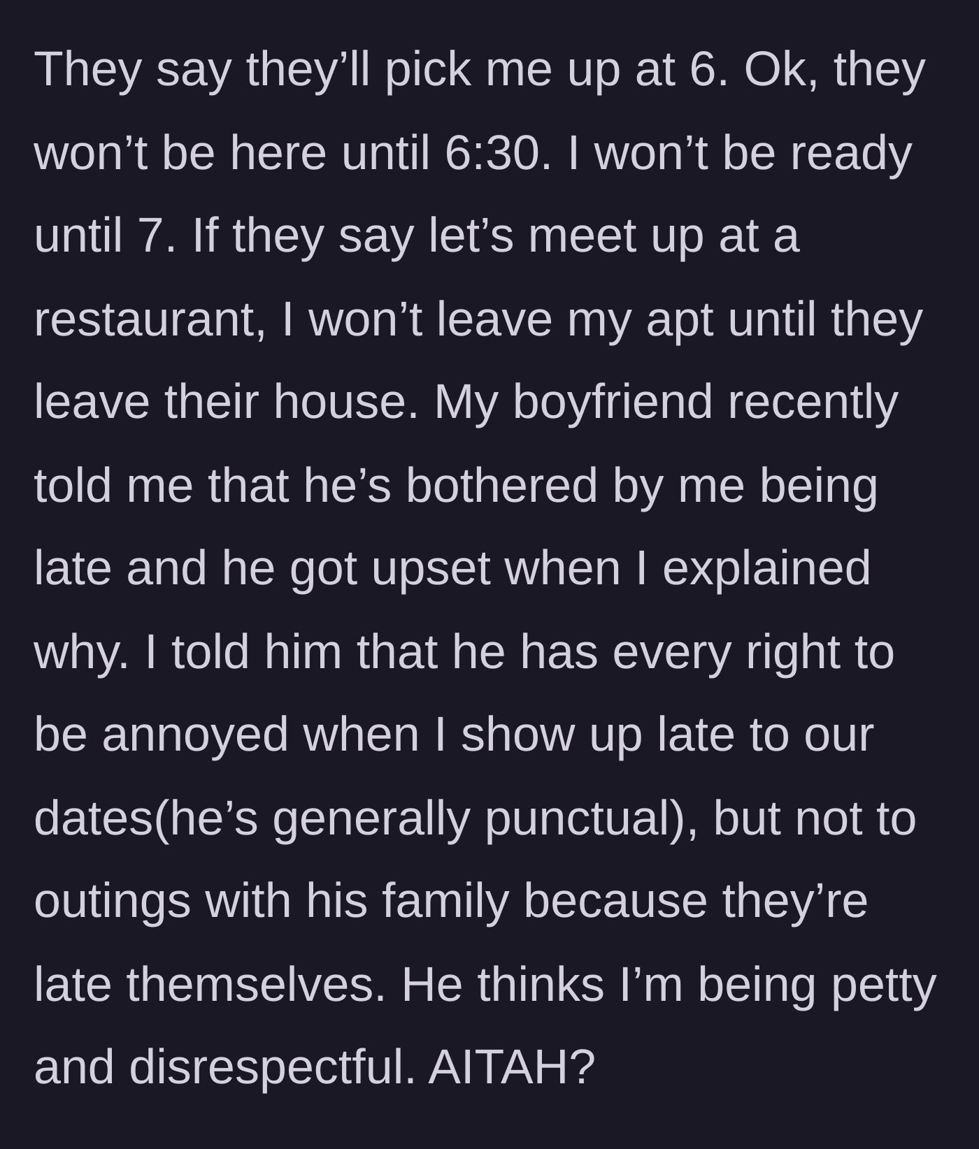 Story part 5 - Boyfriend getting angry at his girlfriend for being late to family outings, calling her disrespectful