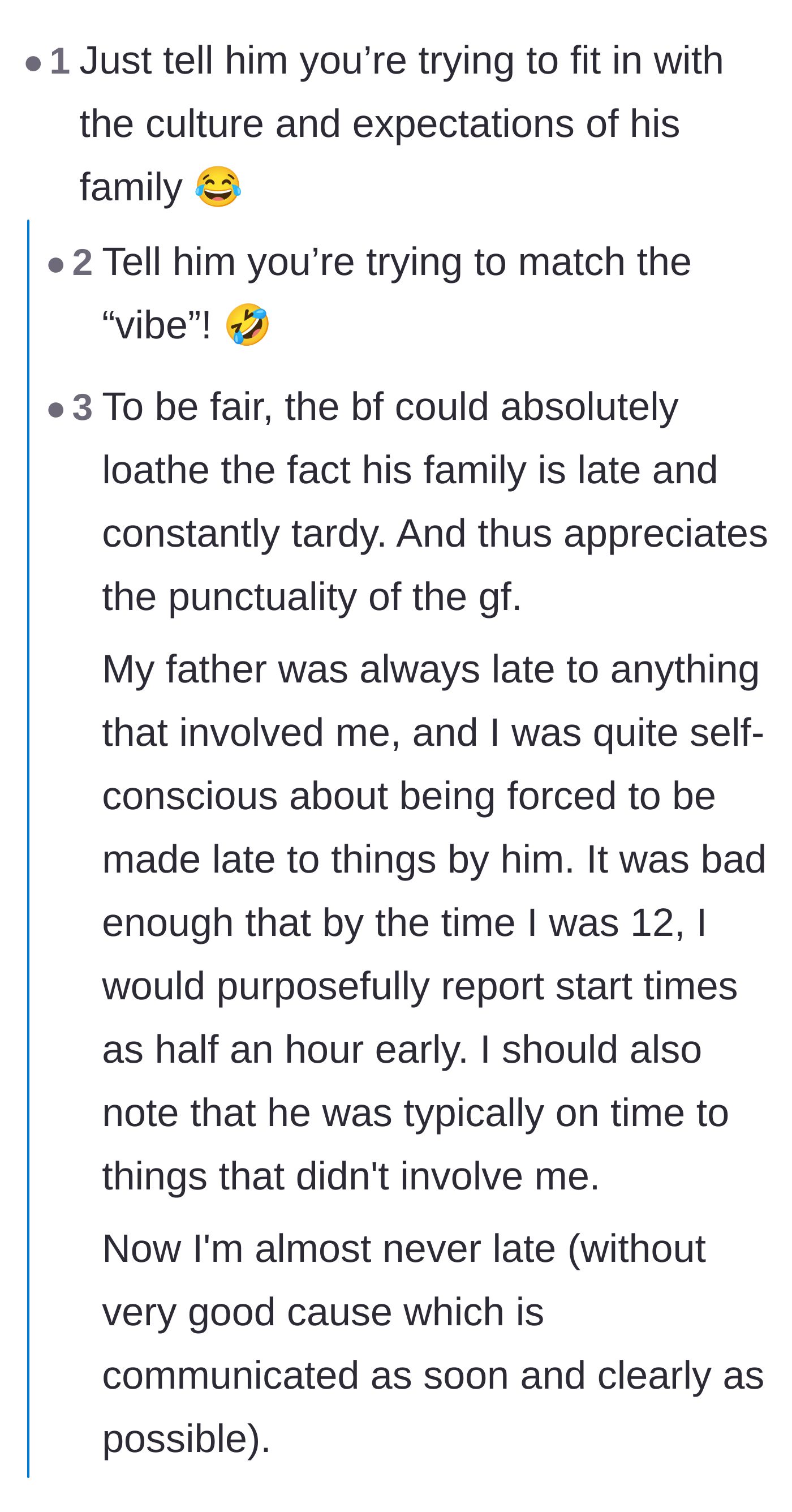 Comment thread 2 - Readers joking that the girlfriend is simply trying to match the family's cultural vibe