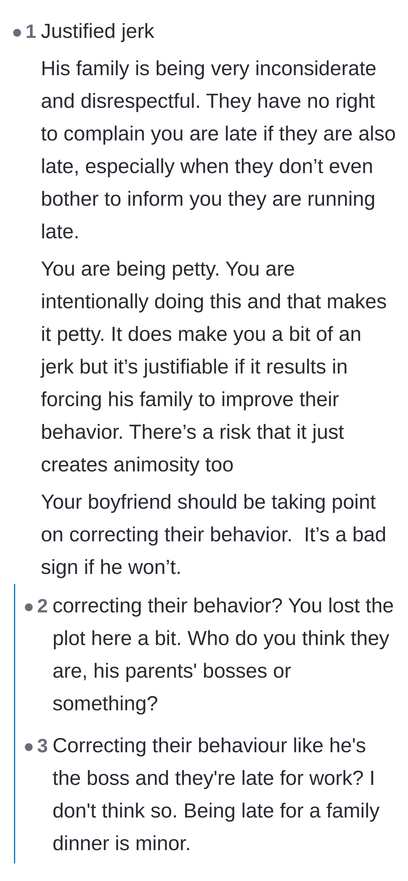 Comment thread 4 - A debate on whether the girlfriend is a justified jerk and if the boyfriend should intervene