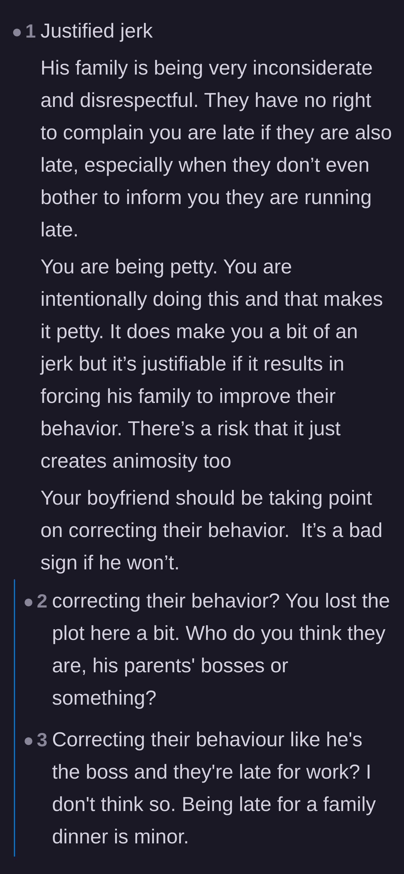 Comment thread 4 - A debate on whether the girlfriend is a justified jerk and if the boyfriend should intervene