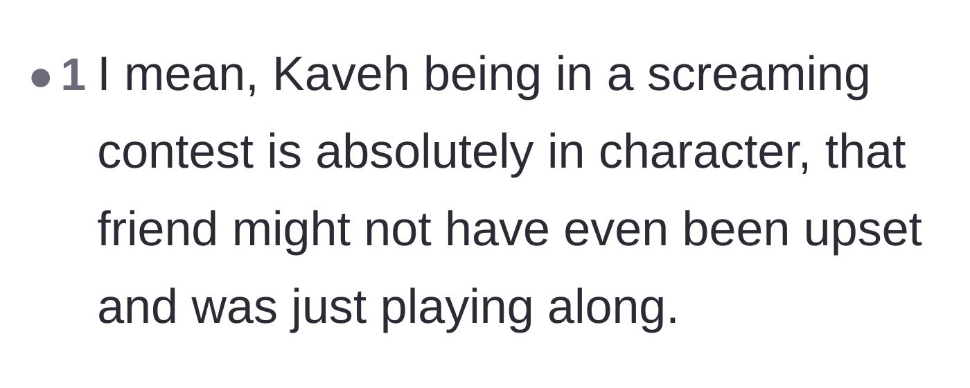 Comment thread 4 - A funny observation that the friend cosplaying Kaveh from Genshin Impact screaming in public is completely lore-accurate