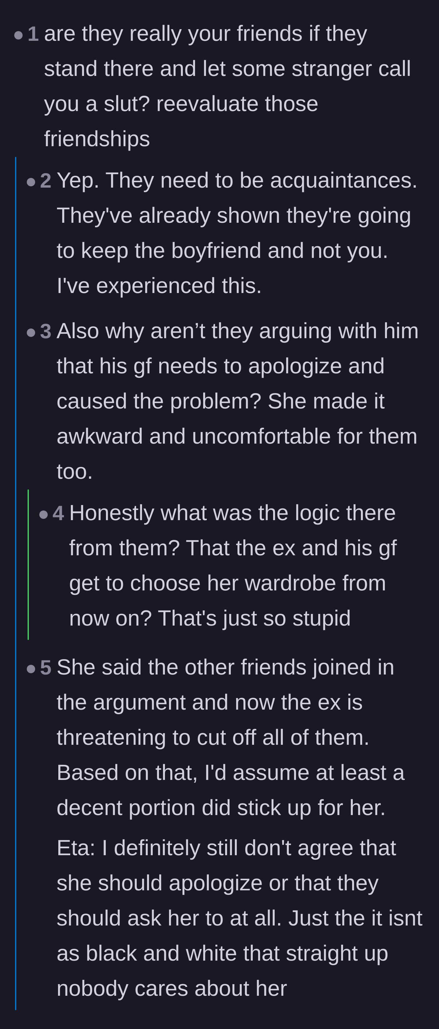 Comment thread 2 - A debate on why the mutual friends stood by silently instead of defending OP.