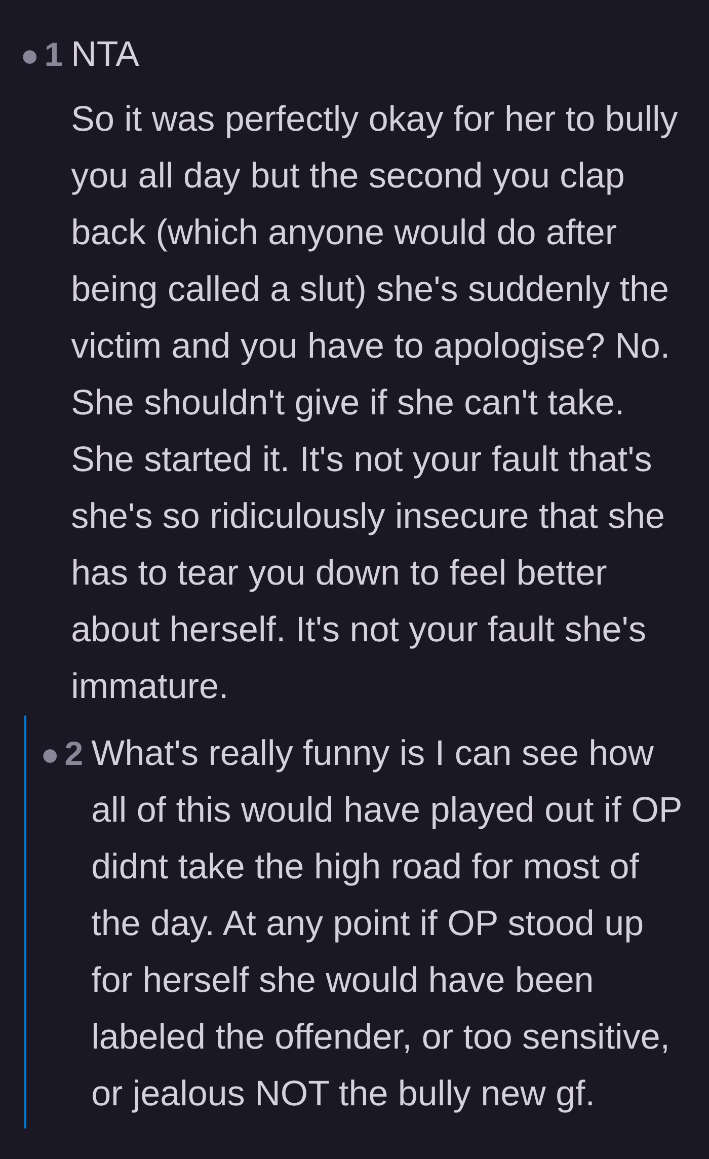 Comment thread 3 - Readers break down the new girlfriend's manipulative tears and reverse-victim tactics.