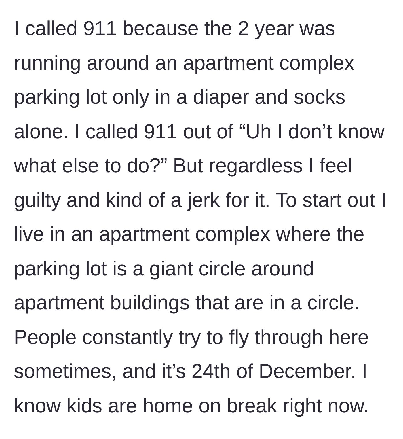 Story part 1 - Neighbor explains the dangerous layout of their busy apartment complex parking lot where a toddler was found alone.