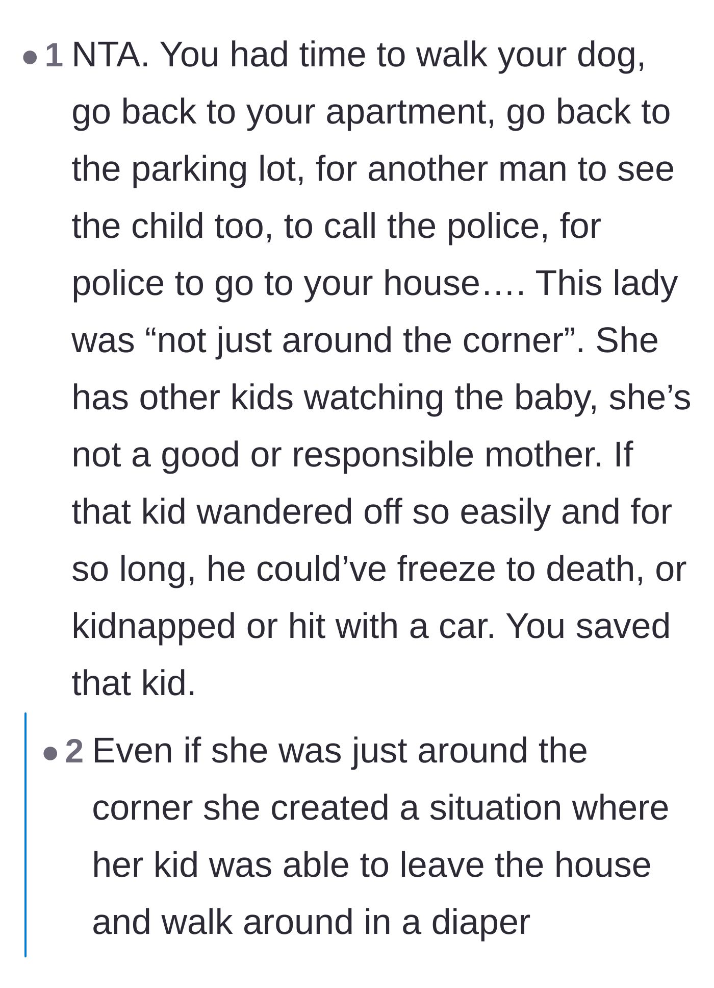 Comment thread 2 - Readers breaking down the extended timeline of events to disprove the mother's excuses.