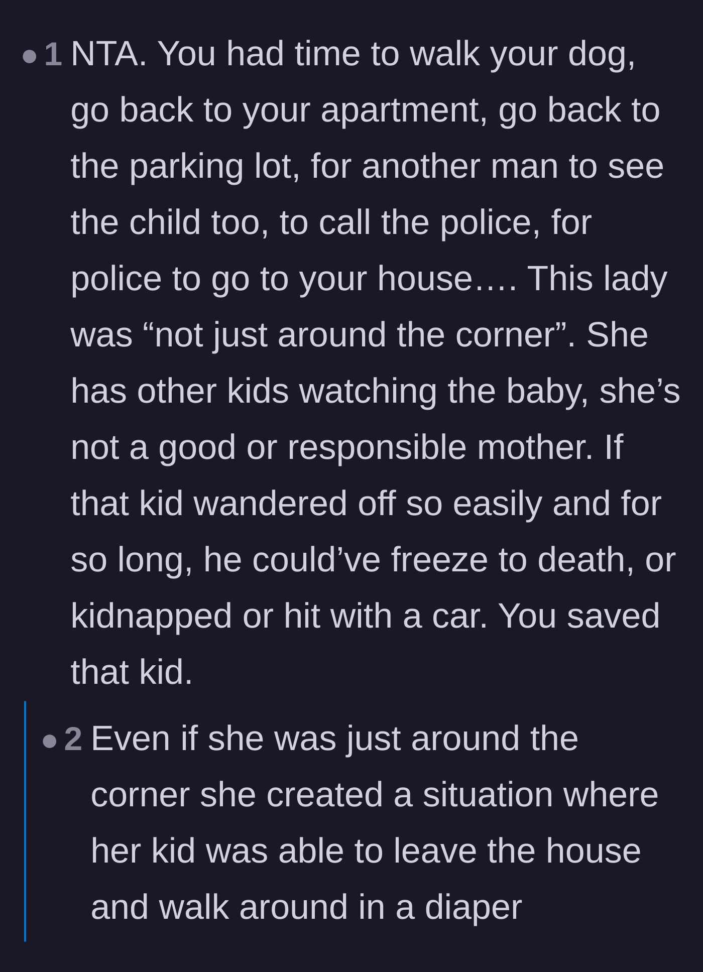 Comment thread 2 - Readers breaking down the extended timeline of events to disprove the mother's excuses.