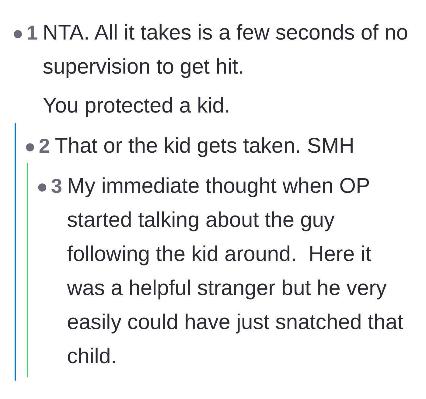Comment thread 4 - Highlighting traffic hazards and abduction risks facing an unattended toddler.