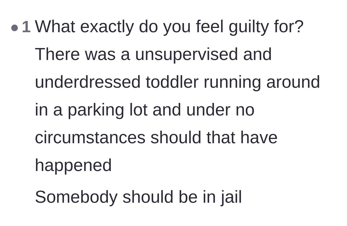 Comment thread 5 - Strong reader outrage calling for legal accountability for the parent.
