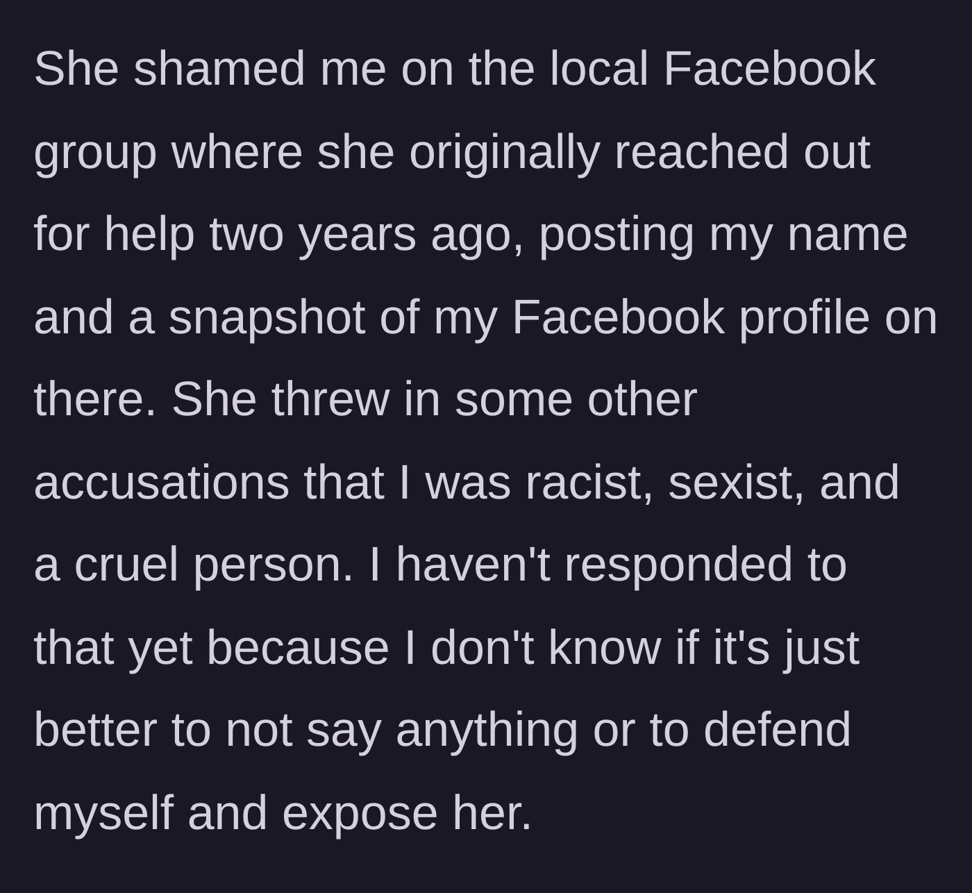 Story part 5 - A Facebook group post publicly naming and shaming the donor with false accusations.