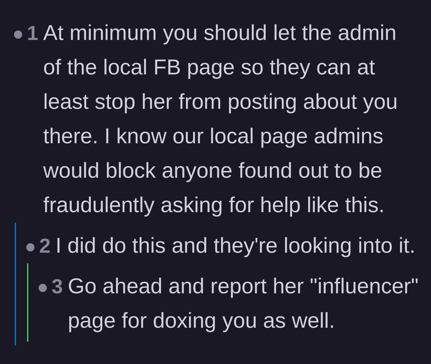 Comment thread 3 - Suggesting the donor contact the local Facebook group admins to get the doxxing post removed.