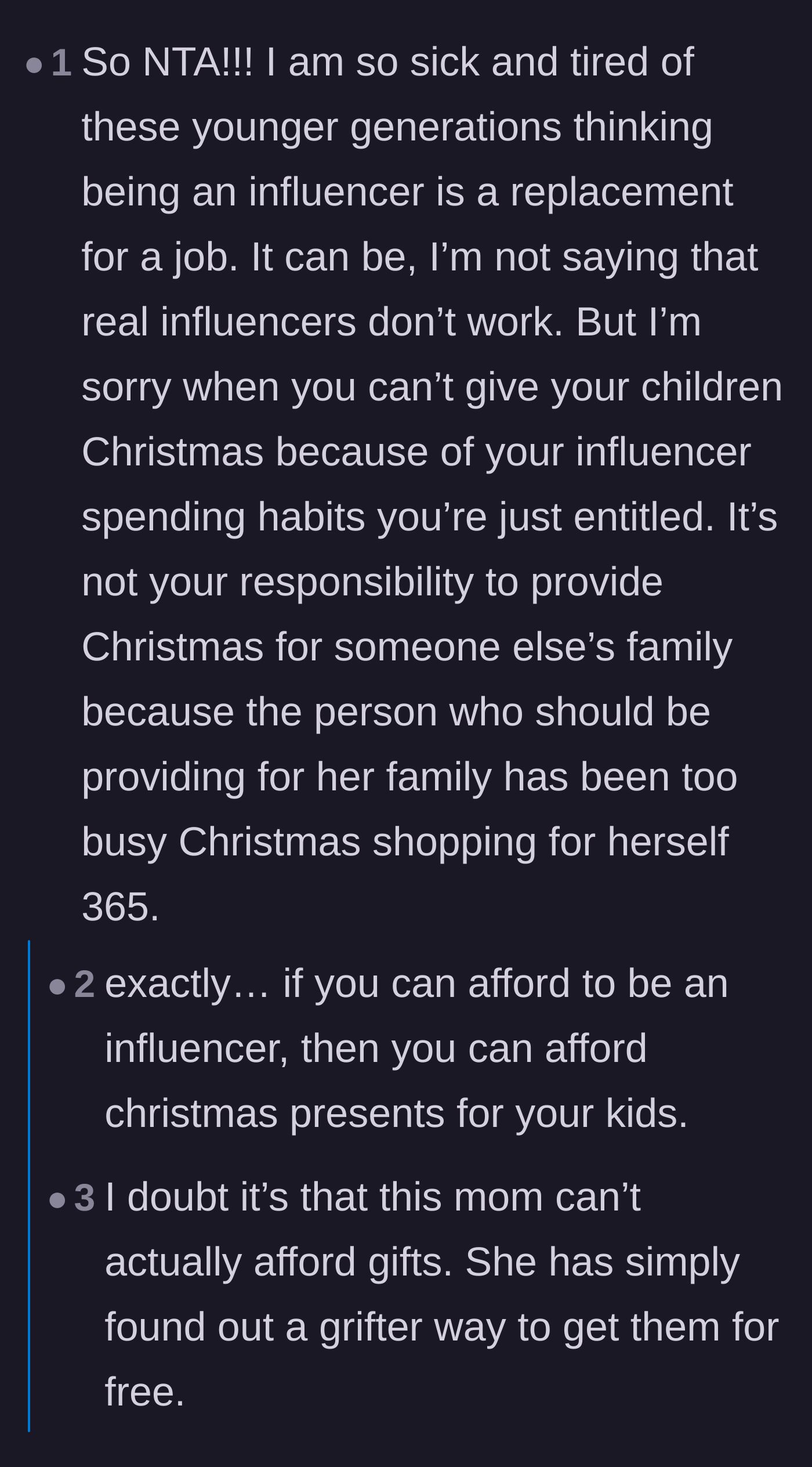 Comment thread 5 - Calling out the audacity of prioritizing an expensive influencer lifestyle over providing for your own children.