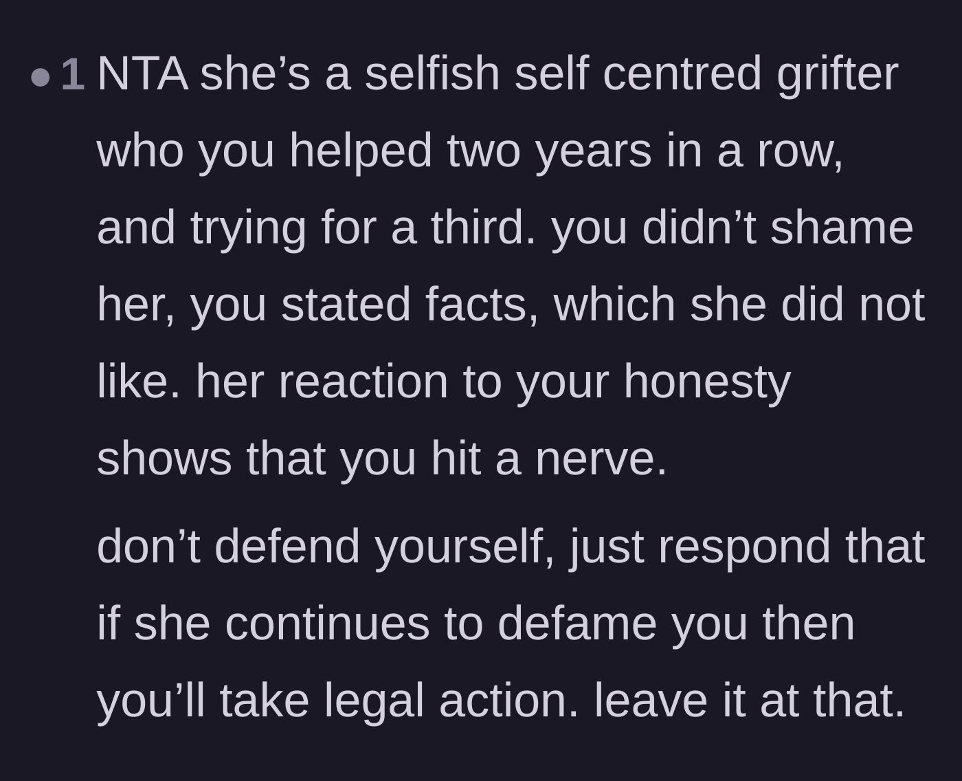 Comment thread 6 - Pointing out that the mom's anger stems from being caught, and advising legal action over defamation.