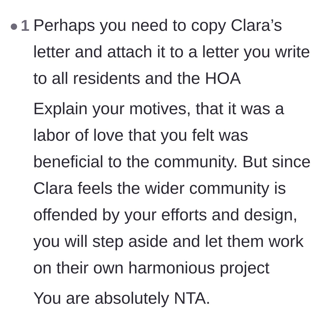 Comment thread 3 - A suggestion to copy the neighbor's letter to all residents to explain why the courtyard improvements will stop.