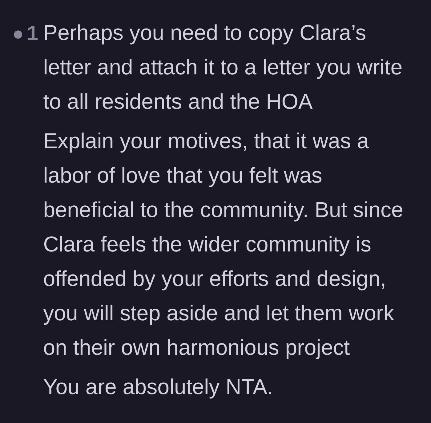 Comment thread 3 - A suggestion to copy the neighbor's letter to all residents to explain why the courtyard improvements will stop.