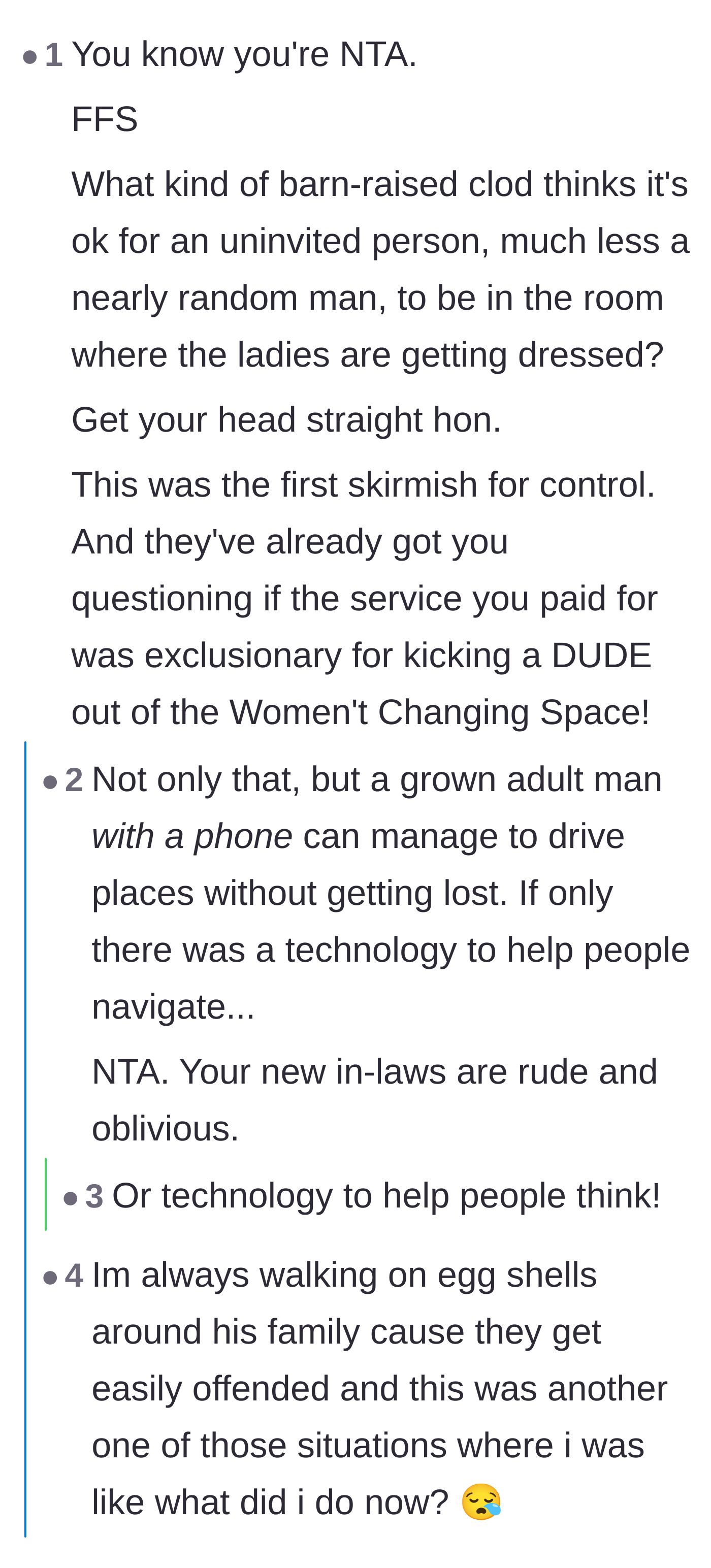 Comment thread 2 - Discussion on the sister-in-law using this as a calculated power play to make the bride walk on eggshells.