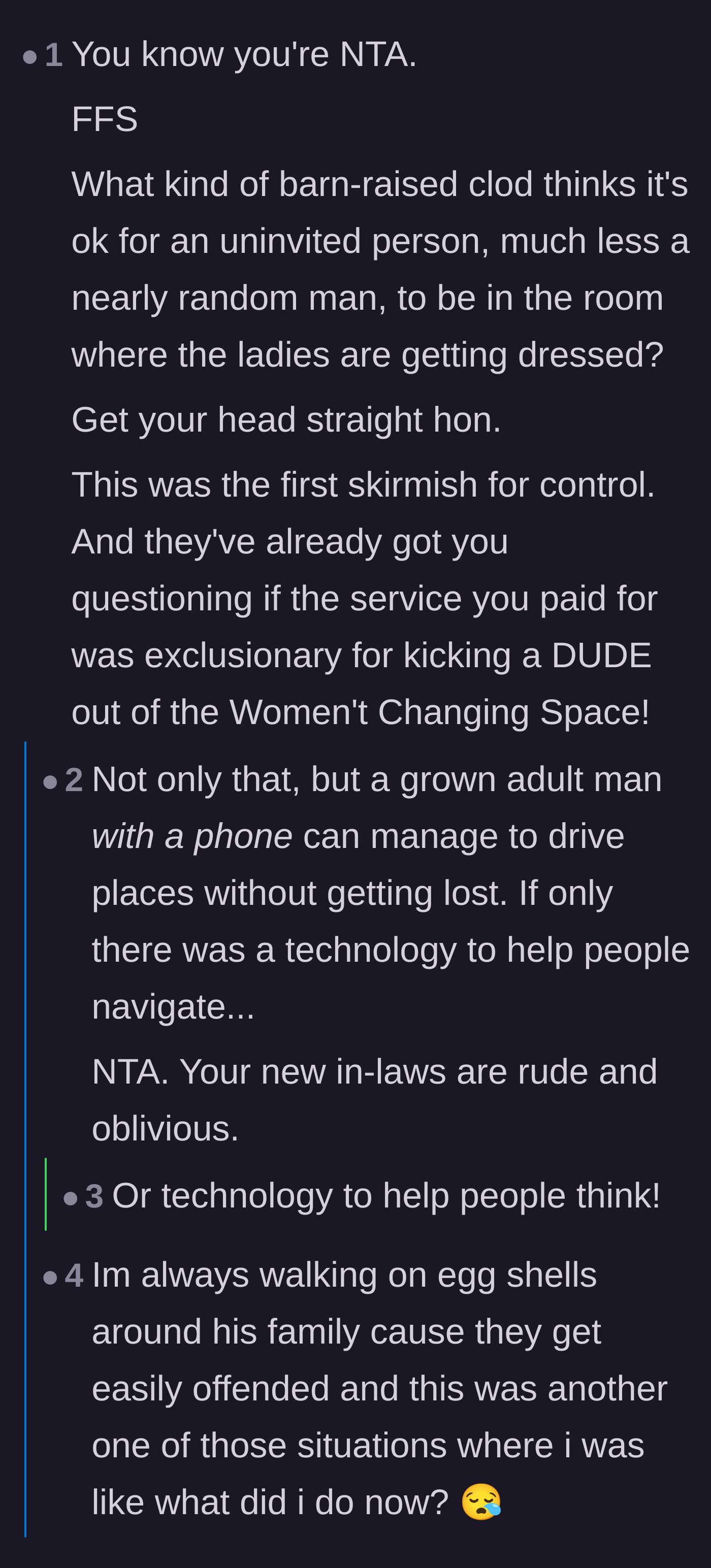Comment thread 2 - Discussion on the sister-in-law using this as a calculated power play to make the bride walk on eggshells.