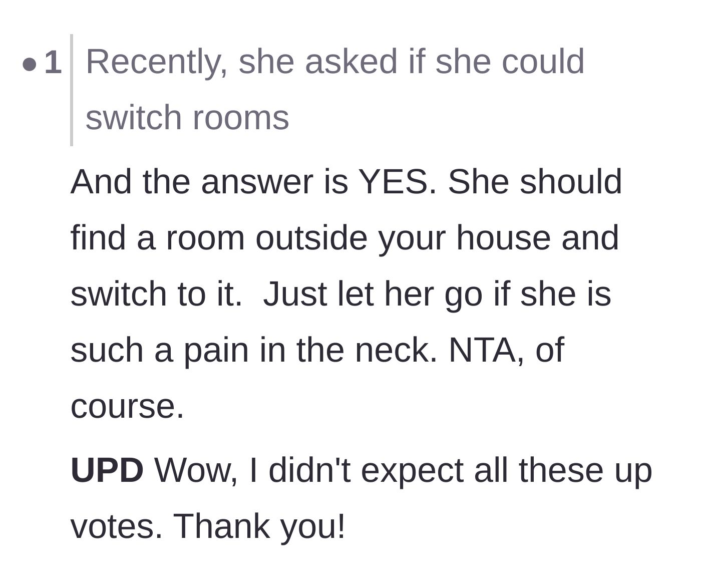 Comment thread 3 - A witty suggestion that the only room the guest should switch to is one outside of the house entirely.