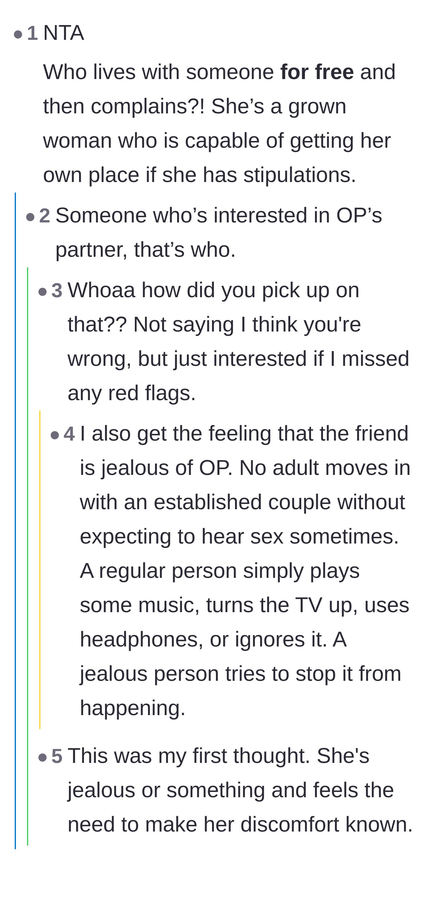 Comment thread 4 - Speculation that the guest's repeated complaints stem from jealousy or a hidden crush on the host's boyfriend.
