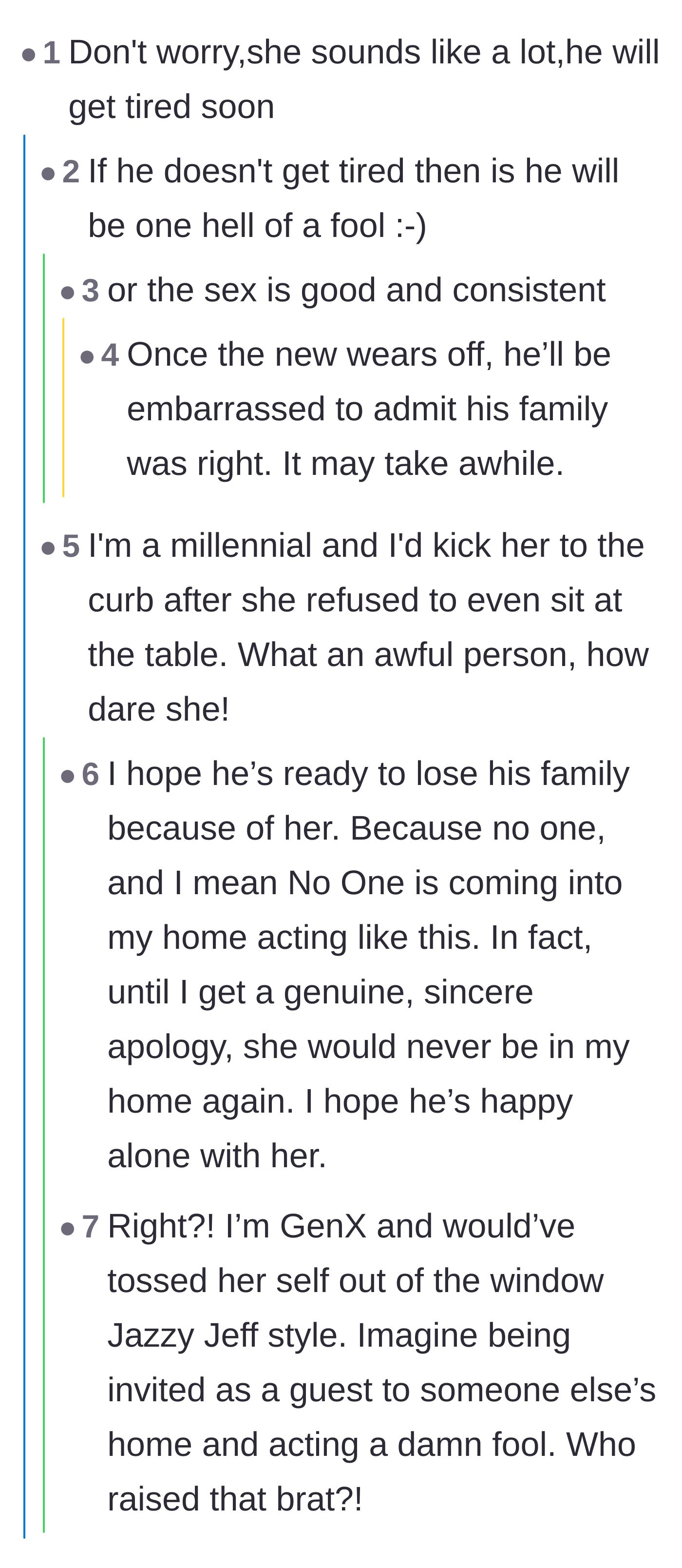 Comment thread 1 - Readers across different generations agree the girlfriend's behavior warranted an immediate eviction.