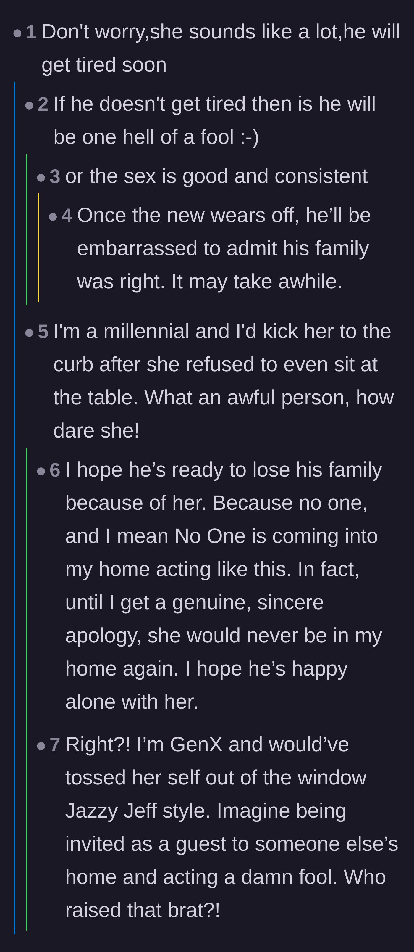 Comment thread 1 - Readers across different generations agree the girlfriend's behavior warranted an immediate eviction.